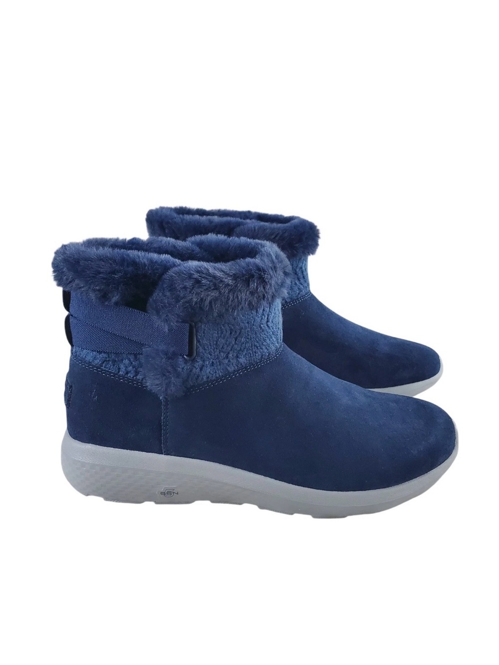 Skechers On the Go City 2 Cozy Vibe Fur Suede Ankle Boots Navy Womens